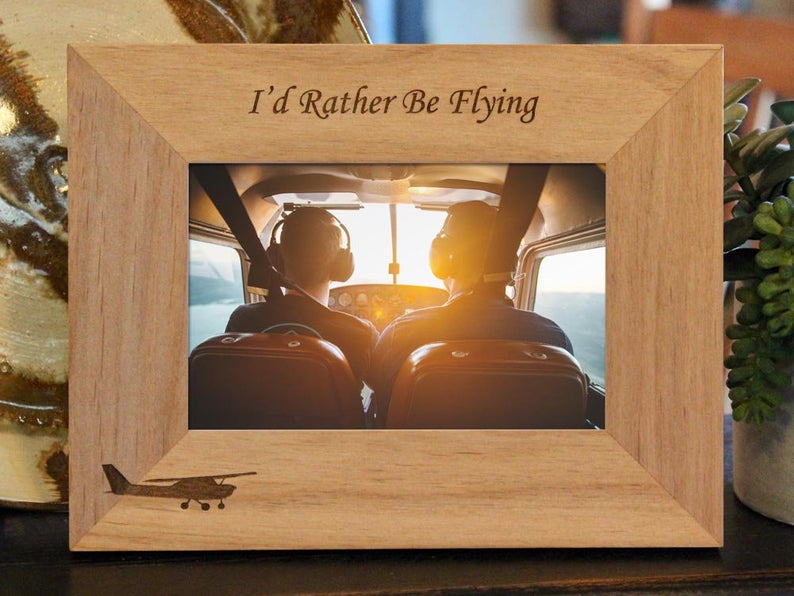 Personalized Aviator Picture Frame with Custom Text and Cessna image engraved