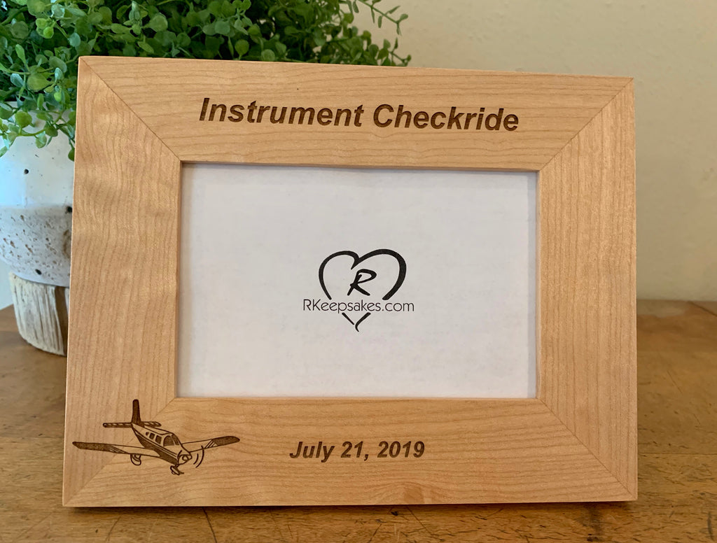 Personalized low wing alder picture frame with custom text and low wing airplane image engraved