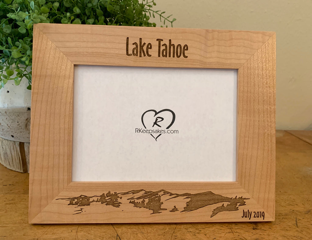 Mountain Picture Frame with Custom Text and mountain scene engraved, in alder