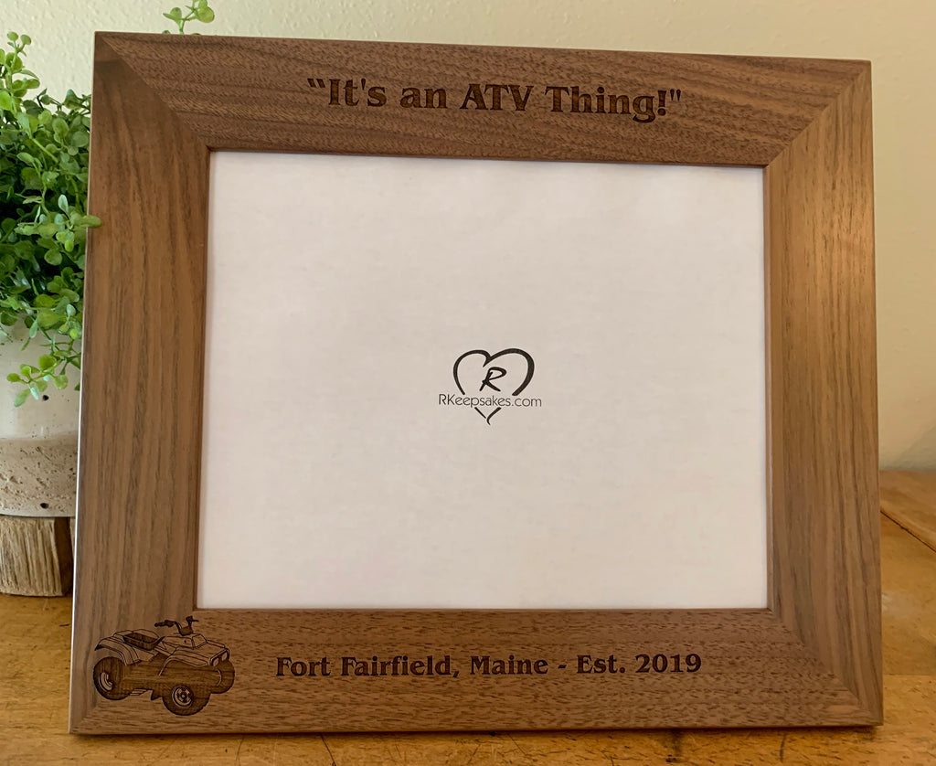 Personalized ATV walnut picture frame with custom text
