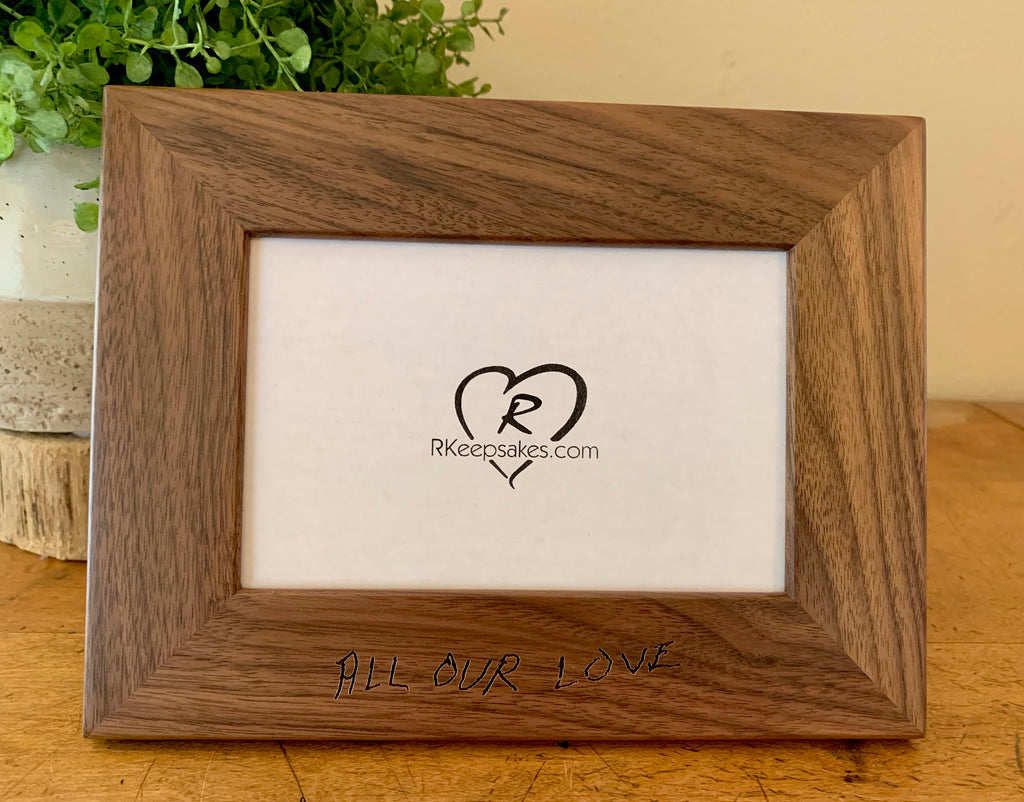 Custom Engraved Handwriting picture frame, in walnut