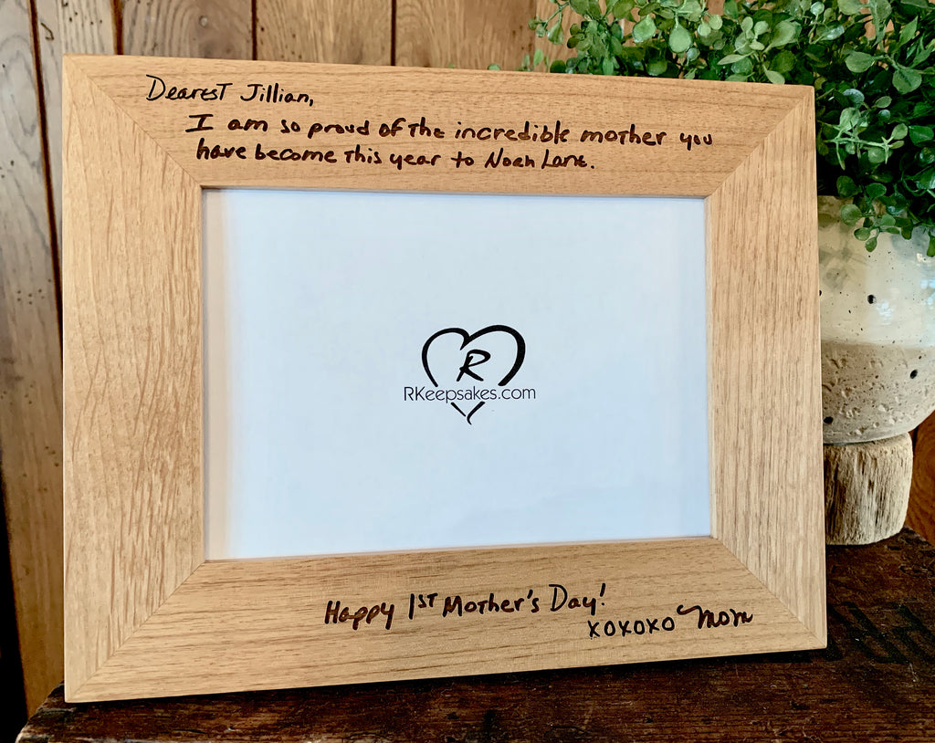 Custom Engraved Handwriting picture frame, top and bottom