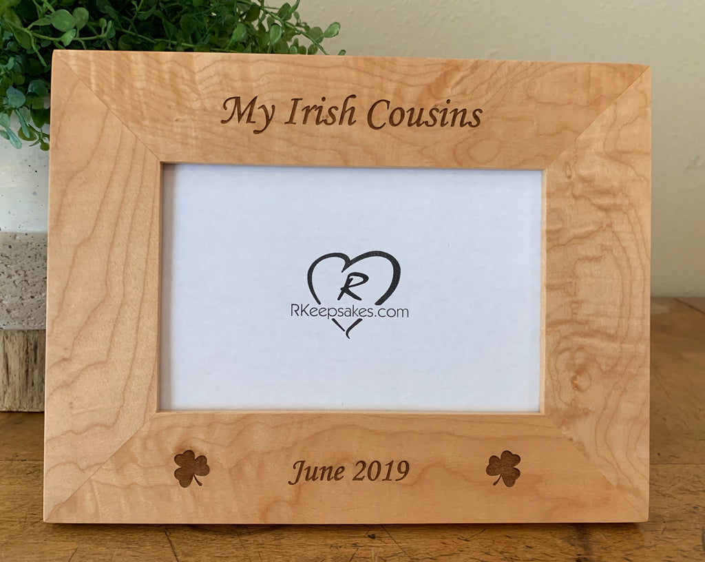 Personalized Ireland Picture Frame with Shamrocks engraved and custom text