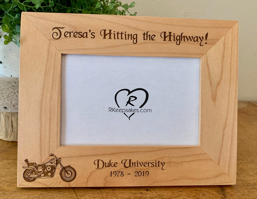 Personalized Motorcycle Picture Frame with motorcycle image and custom text engraved
