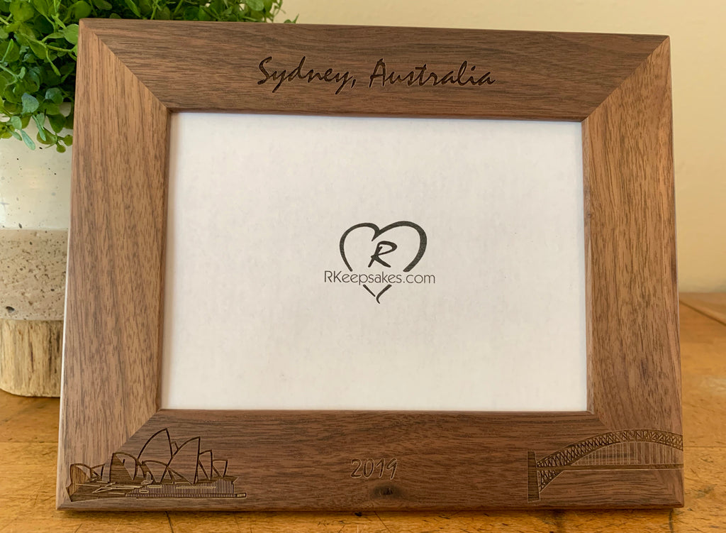 Personalized walnut Australia Picture frame with Sydney Harbor and custom best engraved