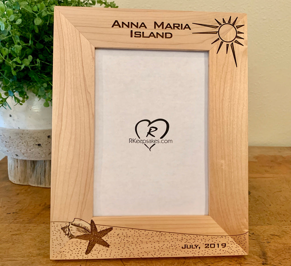 Custom Beach Starfish picture frame with personalized text, vertical