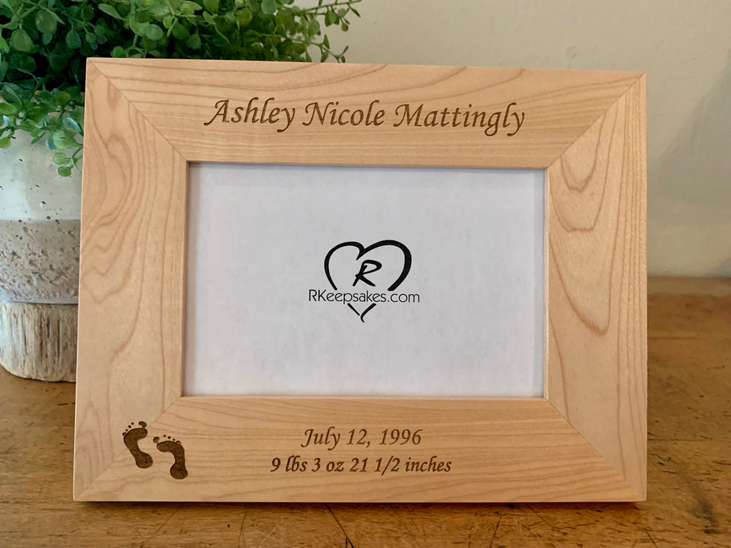 Personalized Baby Footprint frame with engraved custom text