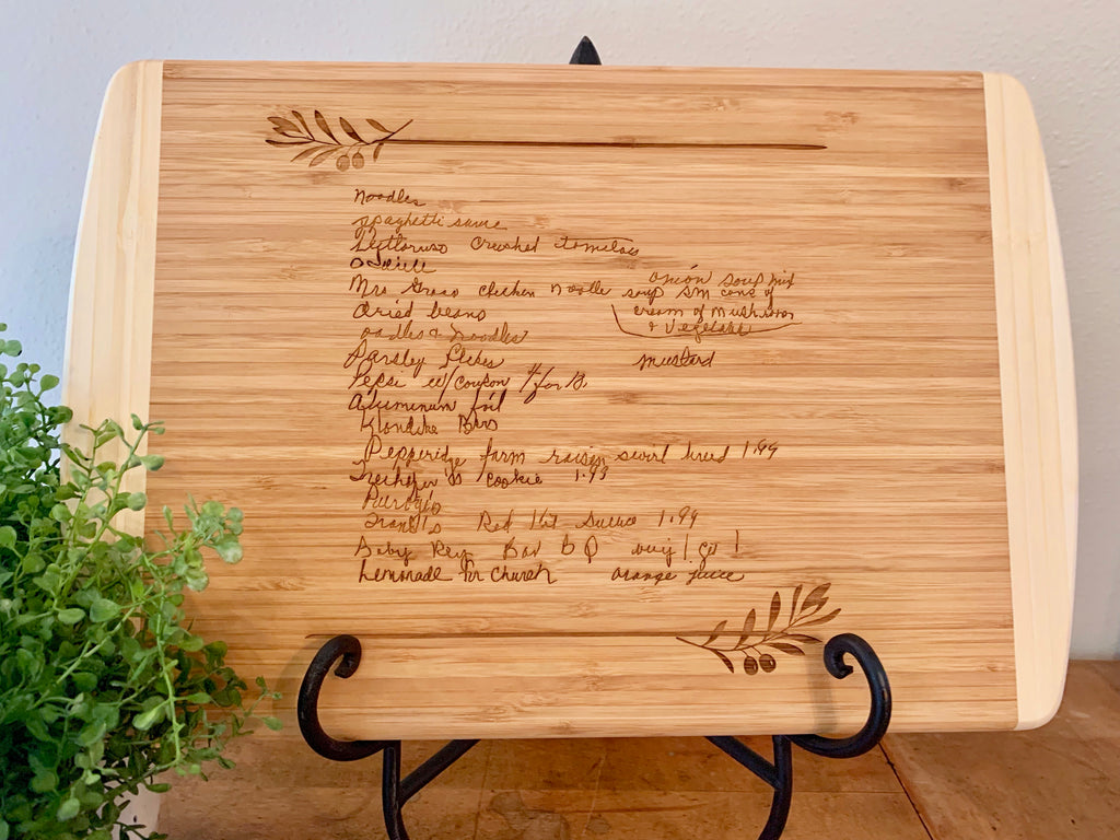 Bamboo cutting board with custom engraved handwriting