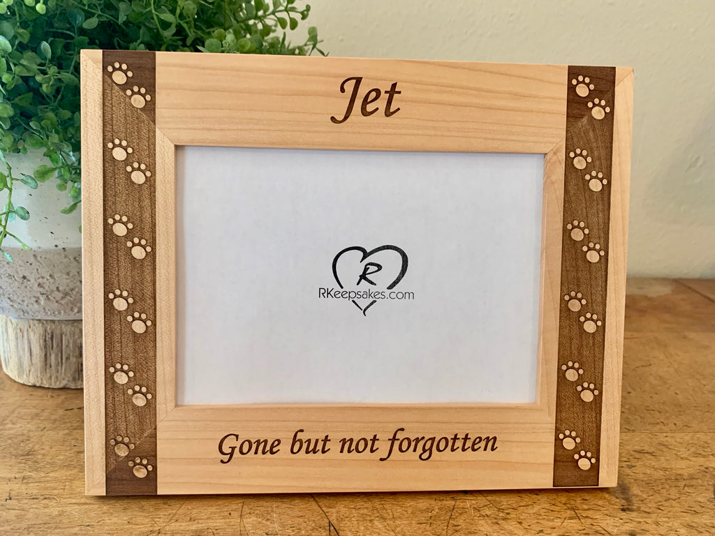 Personalized Pet Picture Frame with custom text and paw prints engraved