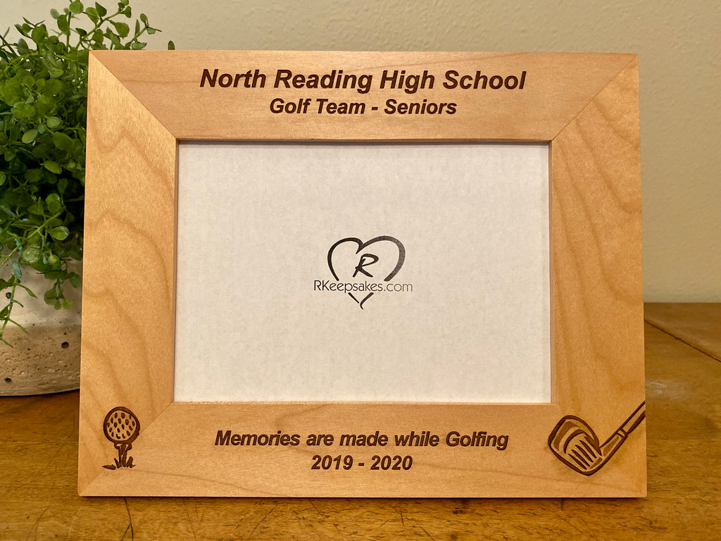 Personalized Golf picture frame with custom text, golf ball and golf club engraved