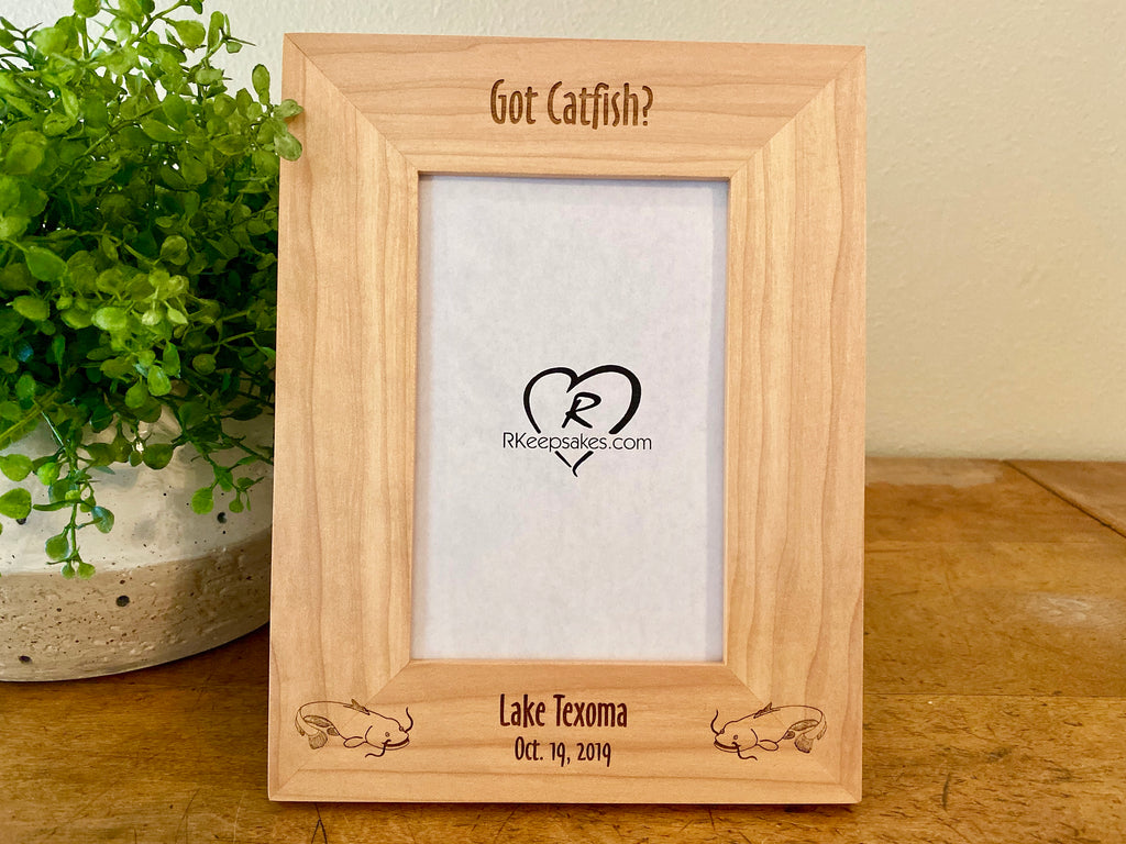 Catfish picture frame with custom text and engraved catfish images