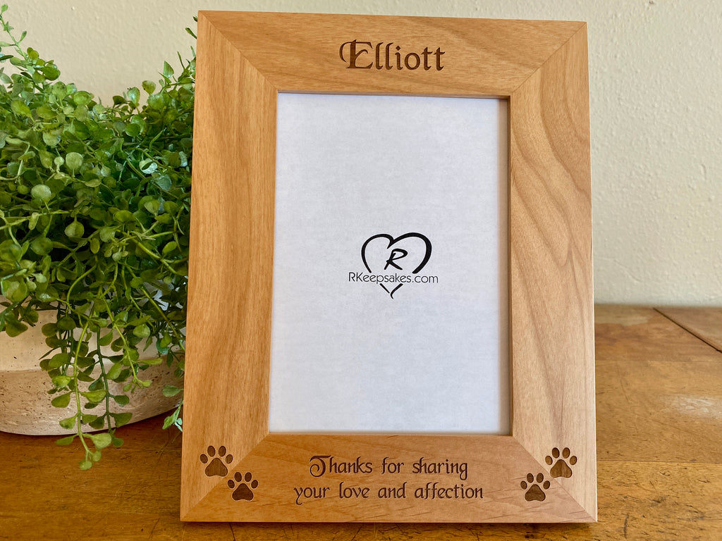 Personalized Dog Picture Frame with Paw Prints images engraved and custom text