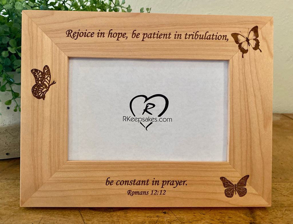 Butterfly picture frame with custom text, three butterflies engraved