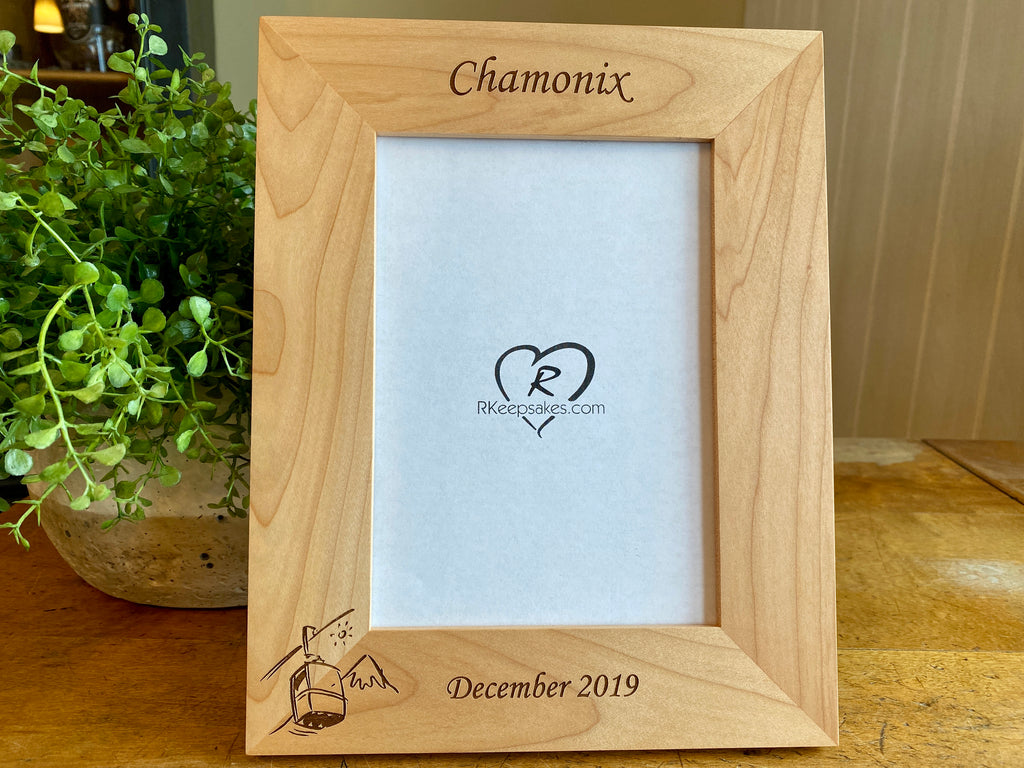 Ski Lift Picture Frame with Custom Text and image of ski lift engraved