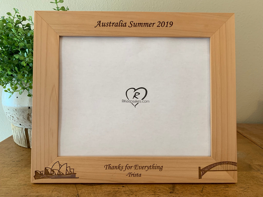 Personalized Australia Picture Frame with Sydney Harbor Bridge and Sydney Opera House and custom text engraved
