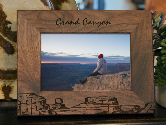 Grand Canyon picture frame with custom text engraved, in walnut wood