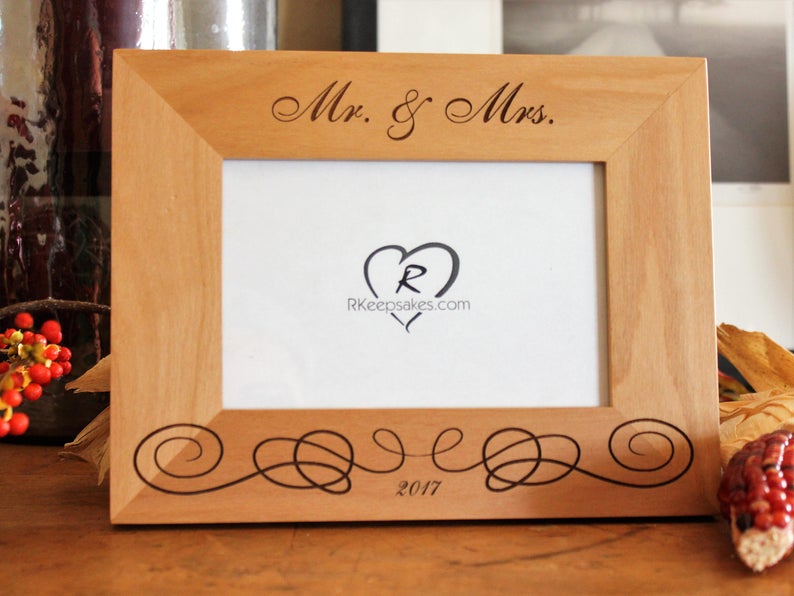 Personalized Wedding Picture Frame with Custom Text and flourish engraved