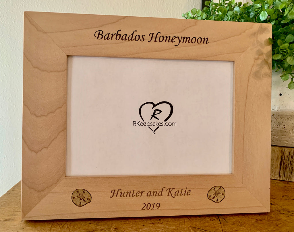 Personalized Sand Dollar Picture Frame with custom text and sand dollar images engraved