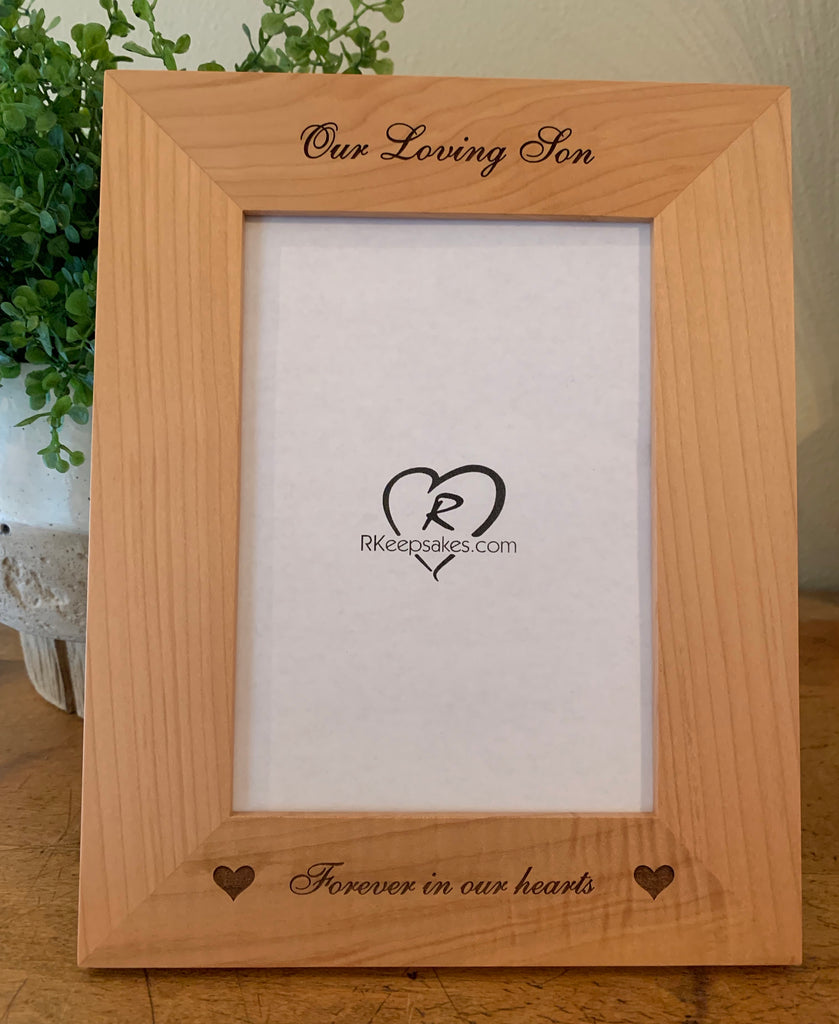 In Memory Picture frame with custom text and hearts engraved