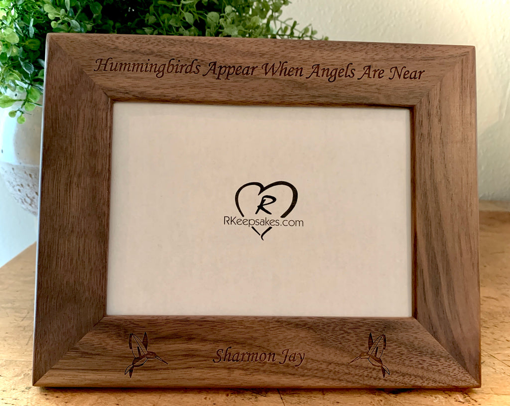 Hummingbird Picture Frame with Custom Text and Hummingbird images engraved