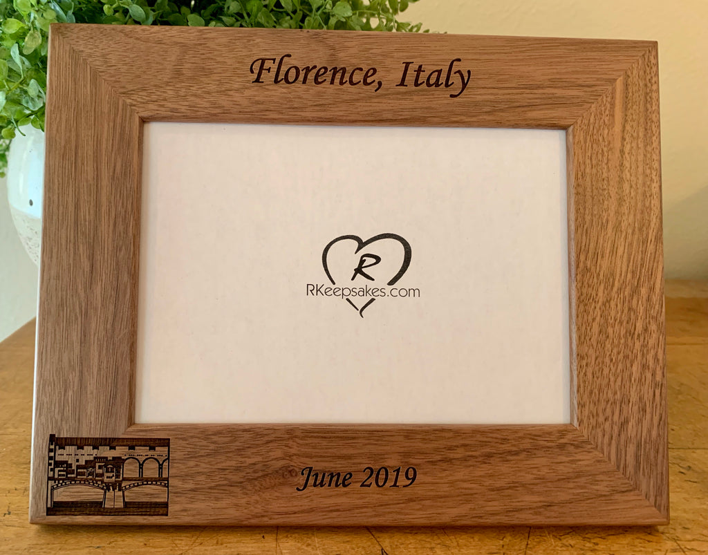 Personalized Florence Italy Picture Frame with custom text, in walnut