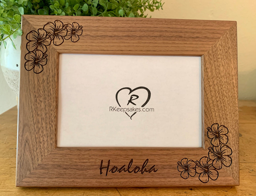 Hibiscus Picture frame with custom text and hibiscus flower engraved