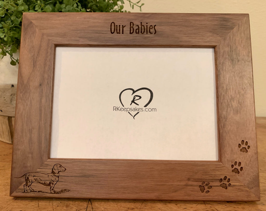 Dachshund picture frame with custom text and dachshund image engraved