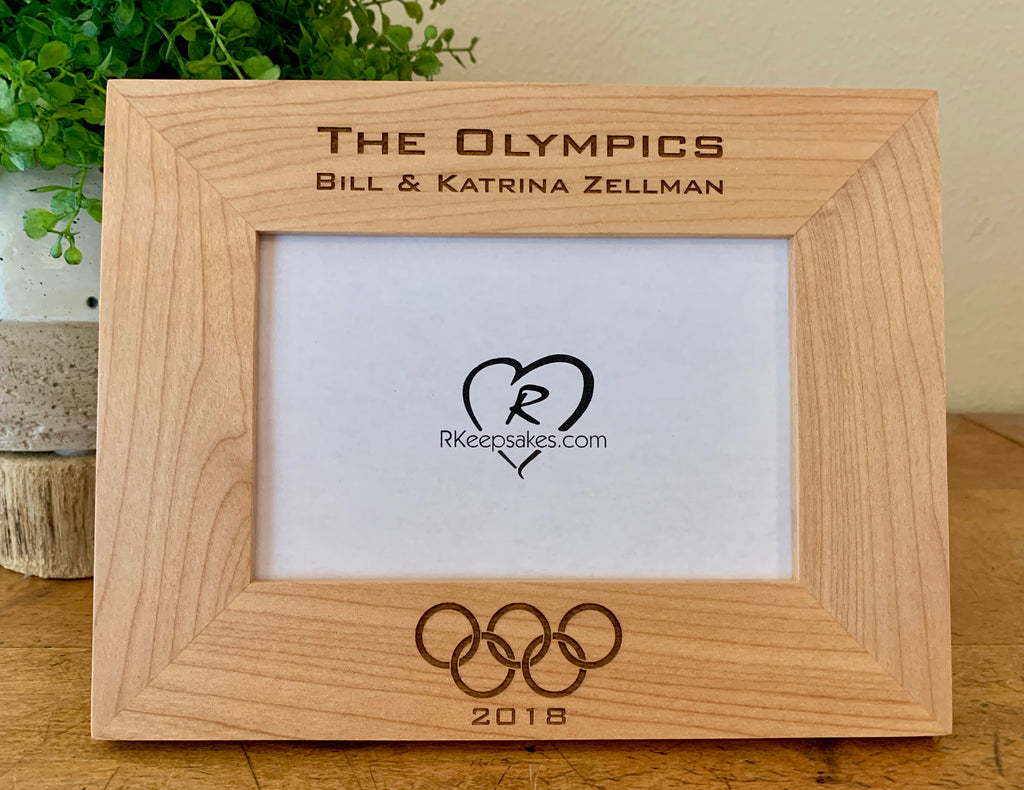 Personalized Olympics Picture Frame with custom text and Olympic rings engraved