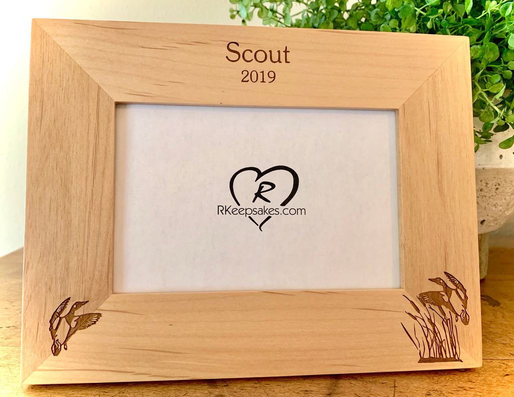 Duck picture frame with custom text and duck images engraved