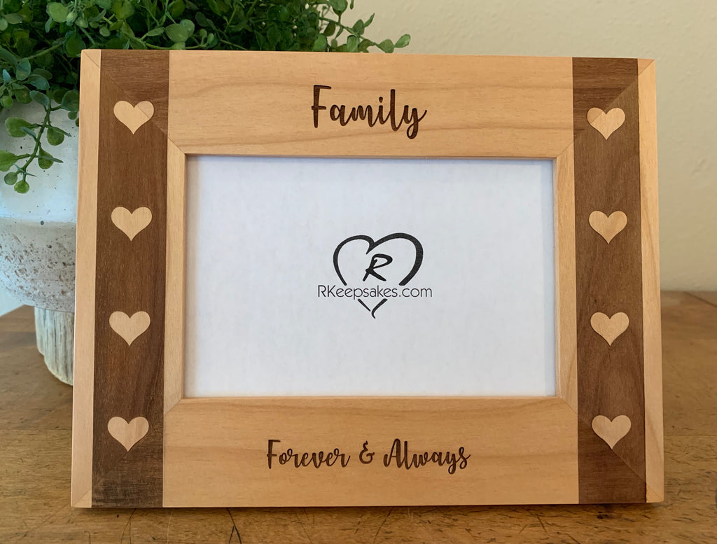 Personalized Hearts Picture Frame with Custom Text and Hearts images engraved on border