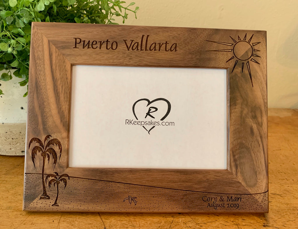 Custom beach picture frame in walnut, with custom text