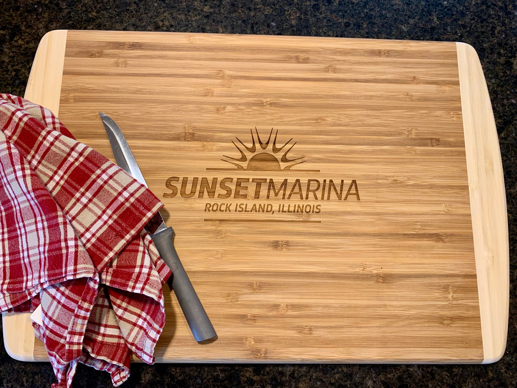 Bamboo Cutting board with large custom logo engraved 