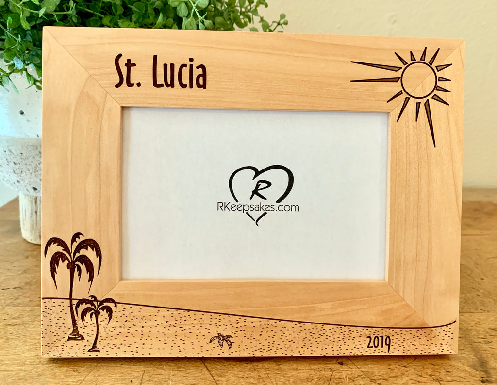 Custom Beach picture frame in alder with personalized text