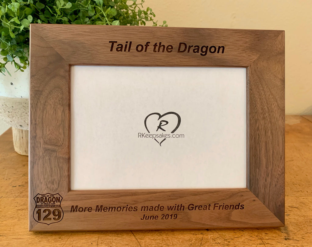 Deals Gap Tail of the Dragon picture frame with custom text engraved, in walnut