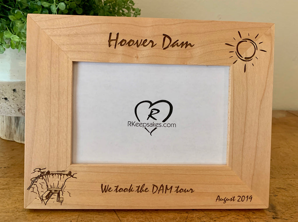 Hoover Dam picture frame with custom text and Hoover Dam image engraved