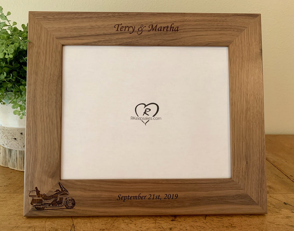 Goldwing motorcycle picture frame with custom text and Goldwing motorcycle image engraved