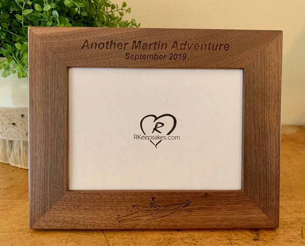 Personalized Kayak Picture Frame with custom text and kayak image engraved