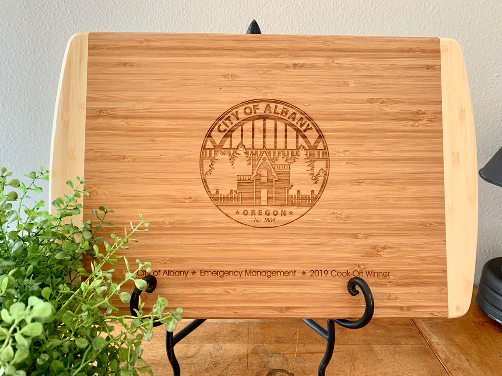 Large bamboo cutting board with custom logo engraved