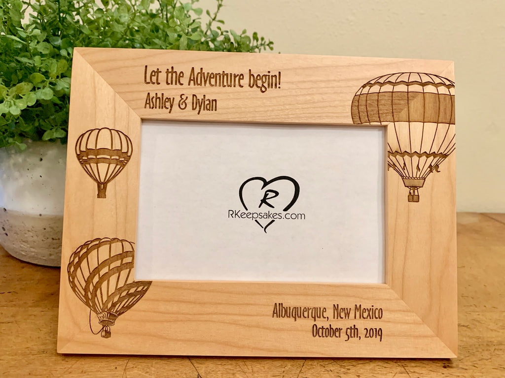 Personalized Hot Air Balloon Picture frame with custom text and hot air balloon images engraved