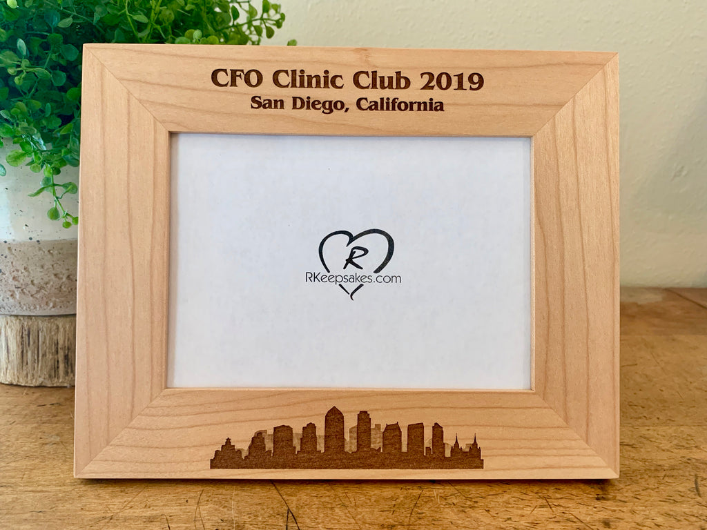 Personalized San Diego Picture Frame with custom text and San Diego skyline engraved
