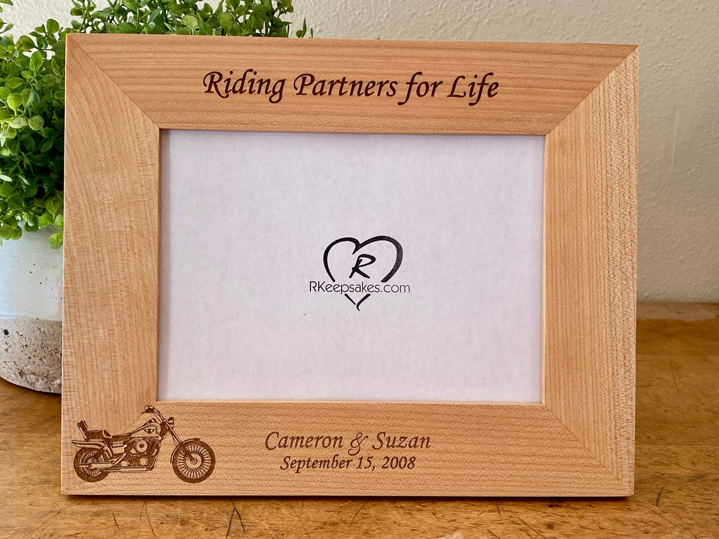 Personalized Motorcycle Picture Frame with custom text and motorcycle image engraved