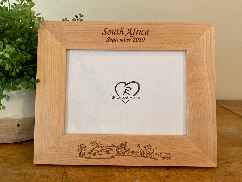South Africa picture frame with custom text at the top and safari scene at the bottom