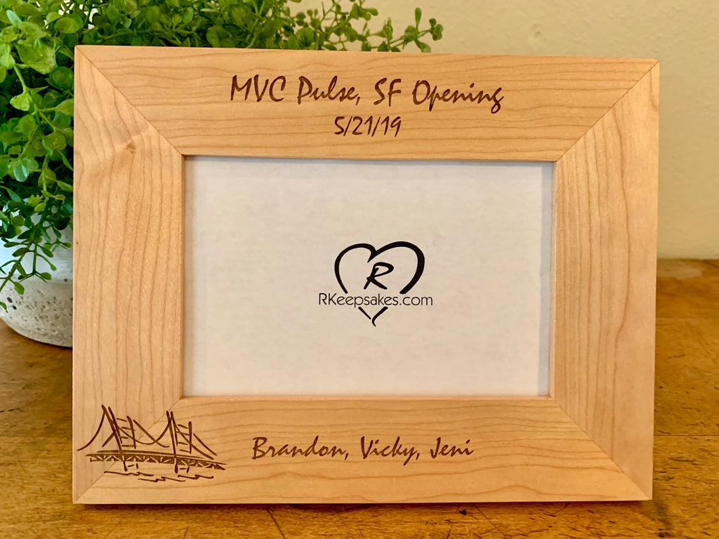 Personalized San Francisco Picture Frame with custom text and image of Golden Gate Bridge engraved