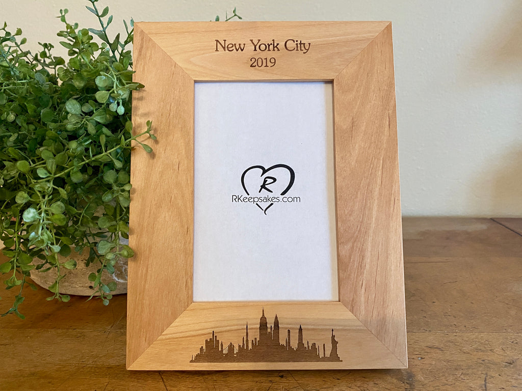 New York City Skyline Picture Frame with Custom Text and skyline image engraved