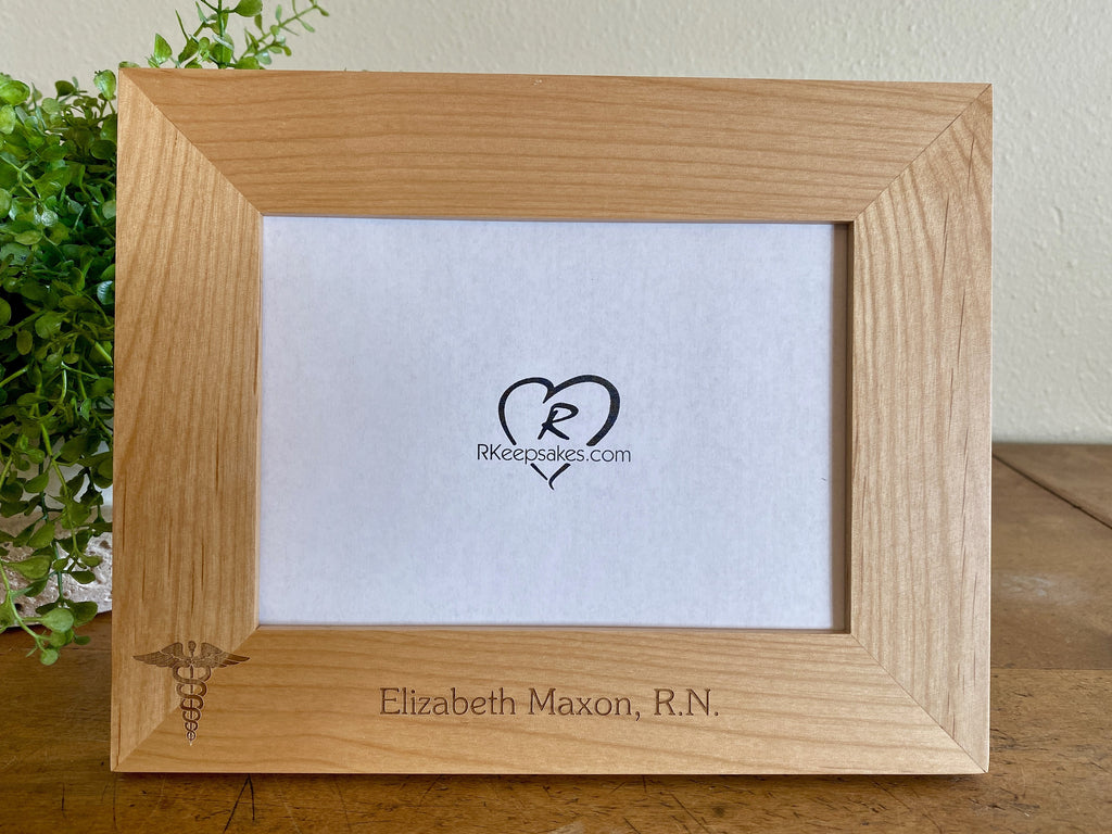 Personalized Nursing Picture Frame with custom text and nursing emblem engraved
