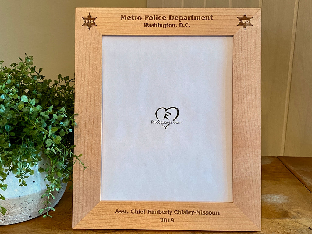 Personalize Police Officer Picture Frame with custom text and police stars engraved