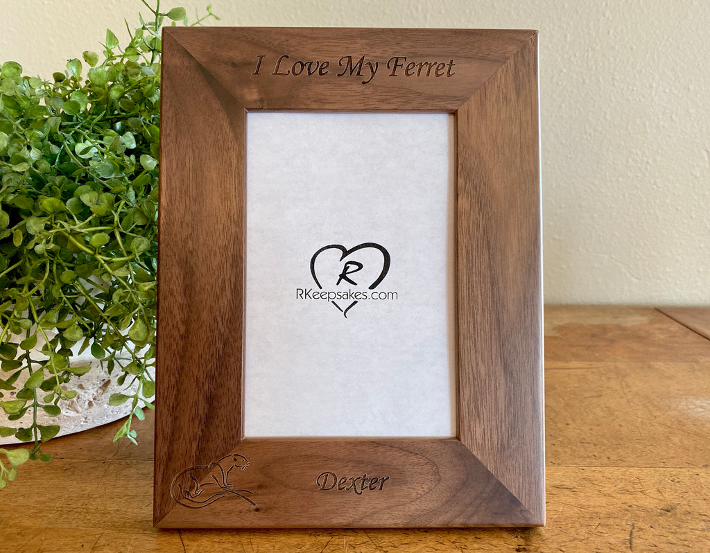 Ferret Picture frame with custom text and ferret image engraved