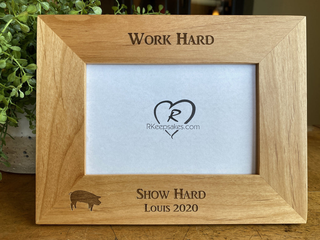 Pig Picture frame with custom personalized text and pig image engraved